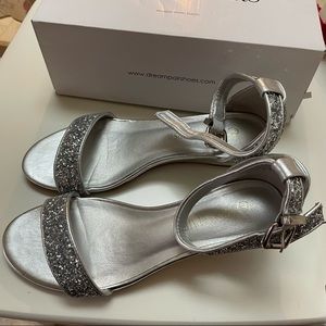 Silver glitter wedge dress shoes